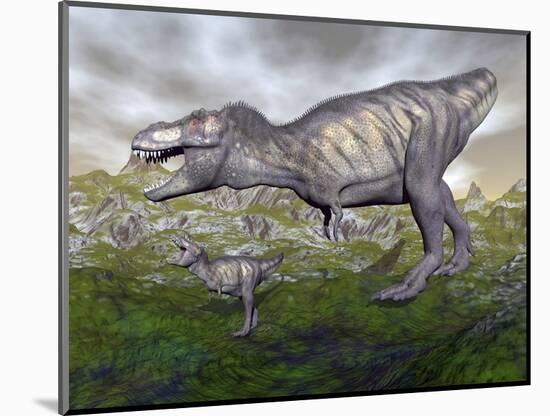 Tyrannosaurus Rex Mother and Offspring-null-Mounted Art Print