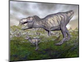 Tyrannosaurus Rex Mother and Offspring-null-Mounted Art Print