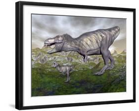 Tyrannosaurus Rex Mother and Offspring-null-Framed Art Print