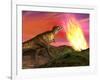 Tyrannosaurus Rex Observes a Meteorite Crashing into Earth-null-Framed Art Print