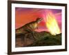 Tyrannosaurus Rex Observes a Meteorite Crashing into Earth-null-Framed Art Print