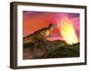 Tyrannosaurus Rex Observes a Meteorite Crashing into Earth-null-Framed Art Print