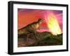 Tyrannosaurus Rex Observes a Meteorite Crashing into Earth-null-Framed Art Print