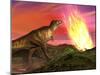 Tyrannosaurus Rex Observes a Meteorite Crashing into Earth-null-Mounted Art Print