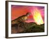 Tyrannosaurus Rex Observes a Meteorite Crashing into Earth-null-Framed Art Print