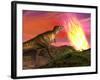 Tyrannosaurus Rex Observes a Meteorite Crashing into Earth-null-Framed Art Print