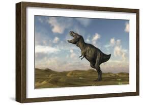 Tyrannosaurus Rex on Desert Terrain-null-Framed Art Print