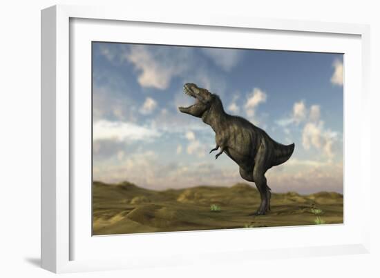 Tyrannosaurus Rex on Desert Terrain-null-Framed Art Print