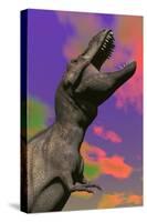 Tyrannosaurus Rex Roaring Against a Colorful Sky-null-Stretched Canvas