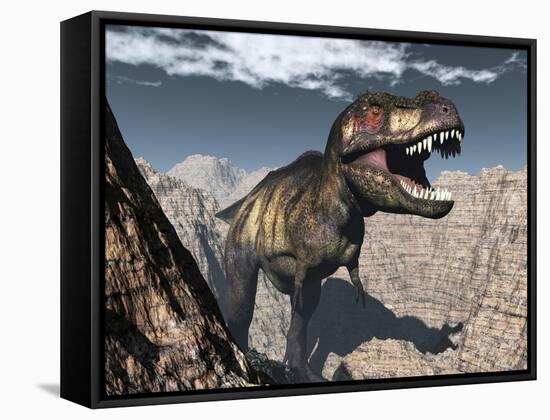 Tyrannosaurus Rex Roaring in a Canyon-Stocktrek Images-Framed Stretched Canvas