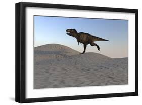 Tyrannosaurus Rex Running across a Desert Landscape-null-Framed Art Print