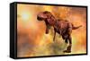 Tyrannosaurus Rex Running from a Deadly Fire Storm-null-Framed Stretched Canvas