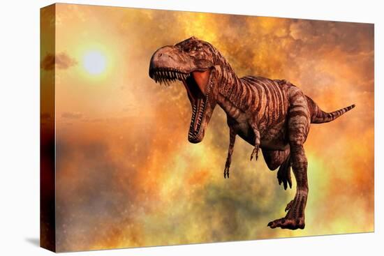 Tyrannosaurus Rex Running from a Deadly Fire Storm-null-Stretched Canvas