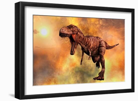 Tyrannosaurus Rex Running from a Deadly Fire Storm-null-Framed Art Print