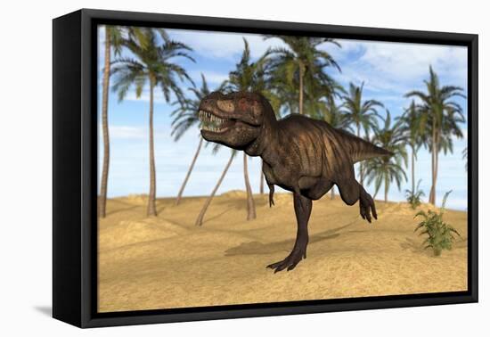 Tyrannosaurus Rex Running in a Prehistoric Environment-null-Framed Stretched Canvas