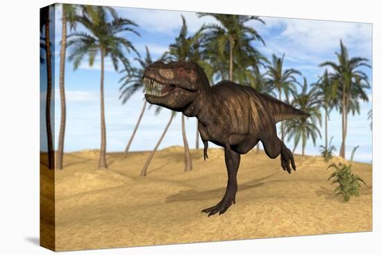 Tyrannosaurus Rex Running in a Prehistoric Environment-null-Stretched Canvas
