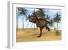 Tyrannosaurus Rex Running in a Prehistoric Environment-null-Framed Art Print