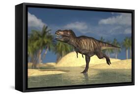 Tyrannosaurus Rex Running Through Shallow Water-null-Framed Stretched Canvas