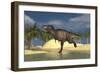 Tyrannosaurus Rex Running Through Shallow Water-null-Framed Art Print