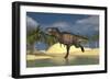 Tyrannosaurus Rex Running Through Shallow Water-null-Framed Art Print