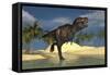 Tyrannosaurus Rex Running Through Shallow Water-null-Framed Stretched Canvas