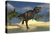 Tyrannosaurus Rex Running Through Shallow Water-null-Stretched Canvas