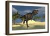 Tyrannosaurus Rex Running Through Shallow Water-null-Framed Art Print