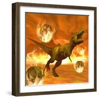 Tyrannosaurus Rex Struggles to Escape from a Meteorite Crash-null-Framed Art Print