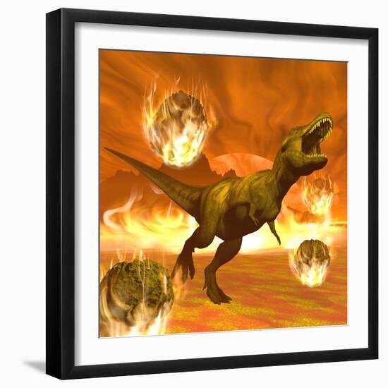 Tyrannosaurus Rex Struggles to Escape from a Meteorite Crash-null-Framed Art Print