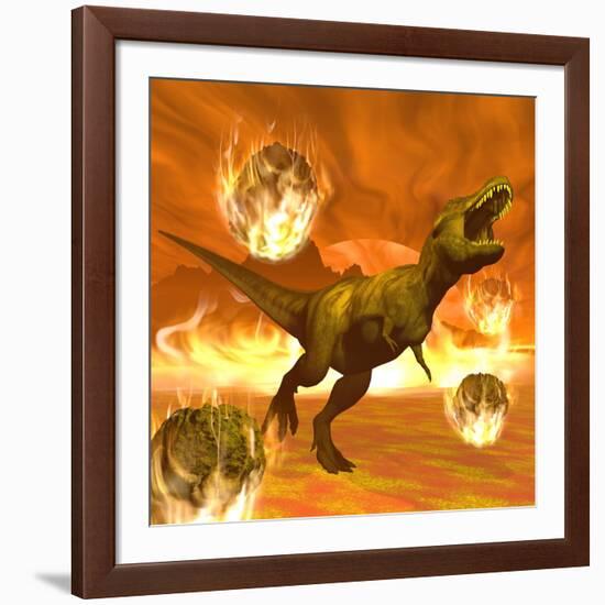 Tyrannosaurus Rex Struggles to Escape from a Meteorite Crash-null-Framed Art Print