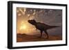 Tyrannosaurus Rex Walking across a Desert at Sunset-null-Framed Art Print