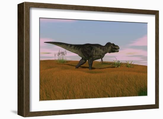 Tyrannosaurus Rex Walking across a Grassy Field-null-Framed Premium Giclee Print