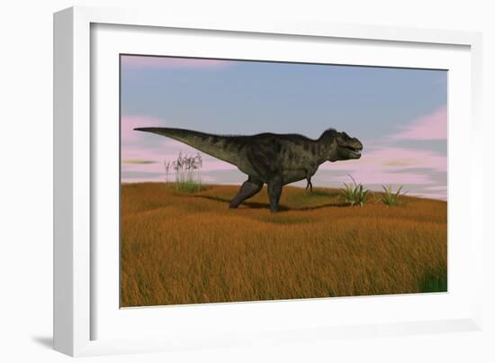 Tyrannosaurus Rex Walking across a Grassy Field-null-Framed Premium Giclee Print