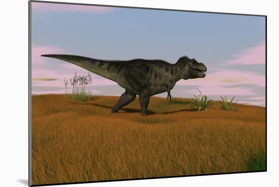 Tyrannosaurus Rex Walking across a Grassy Field-null-Mounted Premium Giclee Print
