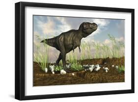 Tyrannosaurus Rex Walking across Desert Terrain-null-Framed Art Print
