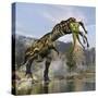 Tyrannosaurus Rex with a Freshly Killed Deinocheirus in its Mouth-Stocktrek Images-Stretched Canvas