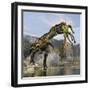 Tyrannosaurus Rex with a Freshly Killed Deinocheirus in its Mouth-Stocktrek Images-Framed Art Print