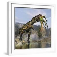 Tyrannosaurus Rex with a Freshly Killed Deinocheirus in its Mouth-Stocktrek Images-Framed Art Print