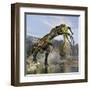 Tyrannosaurus Rex with a Freshly Killed Deinocheirus in its Mouth-Stocktrek Images-Framed Art Print