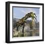 Tyrannosaurus Rex with a Freshly Killed Deinocheirus in its Mouth-Stocktrek Images-Framed Art Print