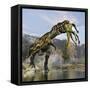 Tyrannosaurus Rex with a Freshly Killed Deinocheirus in its Mouth-Stocktrek Images-Framed Stretched Canvas