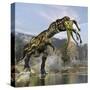 Tyrannosaurus Rex with a Freshly Killed Deinocheirus in its Mouth-Stocktrek Images-Stretched Canvas