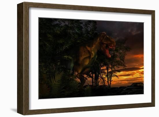 Tyranosaurus Rex Emerging from a Forest on the Lookout for Prey-null-Framed Art Print