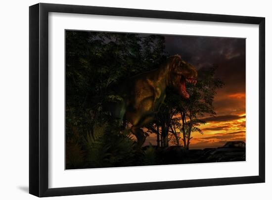 Tyranosaurus Rex Emerging from a Forest on the Lookout for Prey-null-Framed Art Print