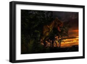 Tyranosaurus Rex Emerging from a Forest on the Lookout for Prey-null-Framed Art Print