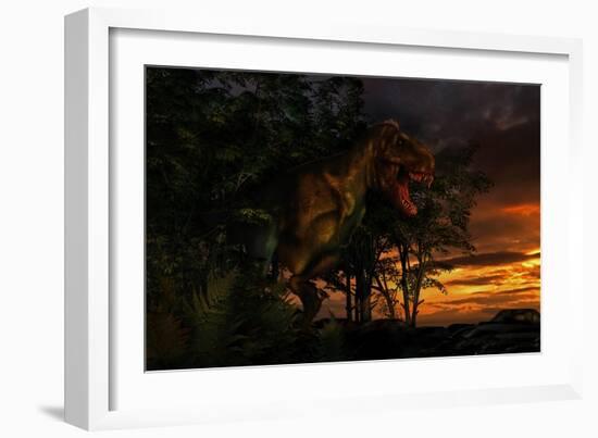 Tyranosaurus Rex Emerging from a Forest on the Lookout for Prey-null-Framed Art Print