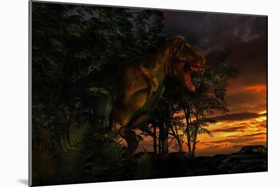 Tyranosaurus Rex Emerging from a Forest on the Lookout for Prey-null-Mounted Art Print