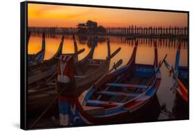 U Bein Bridge crossing the Taungthaman Lake near Amarapura in Mandalay, Myanmar.-Michele Niles-Framed Stretched Canvas