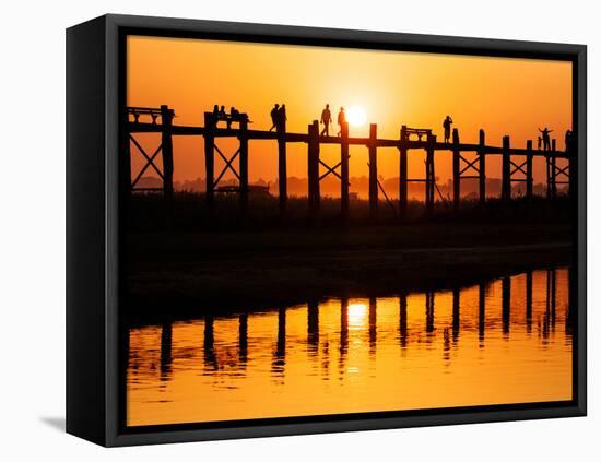 U Bein Bridge (Longest Teak Bridge in the World) at Sunset , Amarapura, Mandalay, Burma (Myanmar)-Nadia Isakova-Framed Stretched Canvas