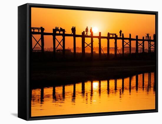 U Bein Bridge (Longest Teak Bridge in the World) at Sunset , Amarapura, Mandalay, Burma (Myanmar)-Nadia Isakova-Framed Stretched Canvas